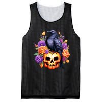 Kawaii Halloween Raven With Pumpkin And Flowers Mesh Reversible Basketball Jersey Tank