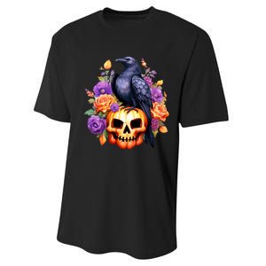 Kawaii Halloween Raven With Pumpkin And Flowers Performance Sprint T-Shirt