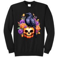 Kawaii Halloween Raven With Pumpkin And Flowers Tall Sweatshirt