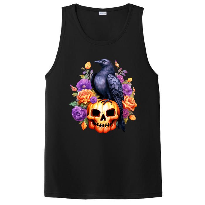 Kawaii Halloween Raven With Pumpkin And Flowers PosiCharge Competitor Tank