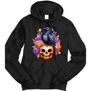 Kawaii Halloween Raven With Pumpkin And Flowers Tie Dye Hoodie