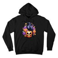 Kawaii Halloween Raven With Pumpkin And Flowers Tall Hoodie