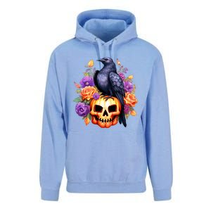 Kawaii Halloween Raven With Pumpkin And Flowers Unisex Surf Hoodie