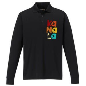 Kamala Harris Retro Cat Typography Cat Lady Kamala Harris Performance Long Sleeve Polo