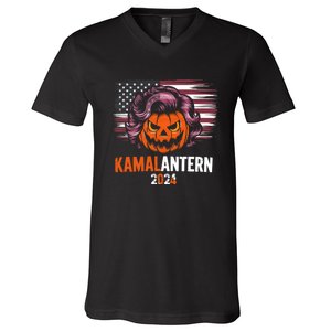 Kamala Harris Retro Halloween Jack O Lantern Flag 2024 V-Neck T-Shirt