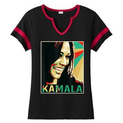 Kamala Harris Retro Portrait Ladies Halftime Notch Neck Tee