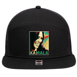 Kamala Harris Retro Portrait 7 Panel Mesh Trucker Snapback Hat