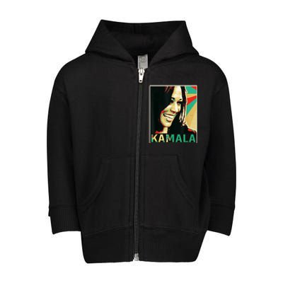 Kamala Harris Retro Portrait Toddler Zip Fleece Hoodie