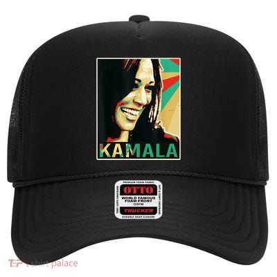 Kamala Harris Retro Portrait High Crown Mesh Back Trucker Hat