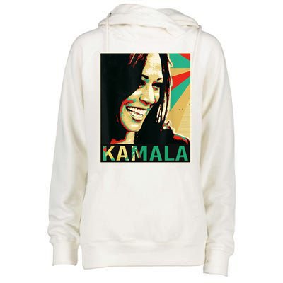 Kamala Harris Retro Portrait Womens Funnel Neck Pullover Hood