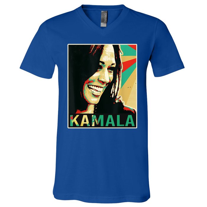 Kamala Harris Retro Portrait V-Neck T-Shirt