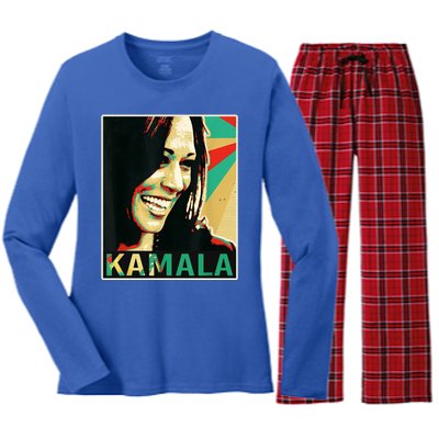 Kamala Harris Retro Portrait Women's Long Sleeve Flannel Pajama Set 