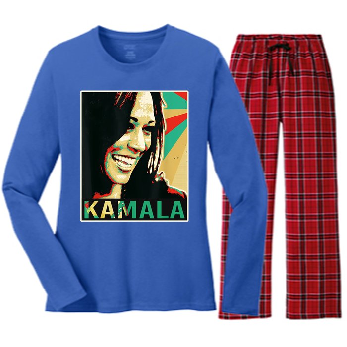 Kamala Harris Retro Portrait Women's Long Sleeve Flannel Pajama Set 