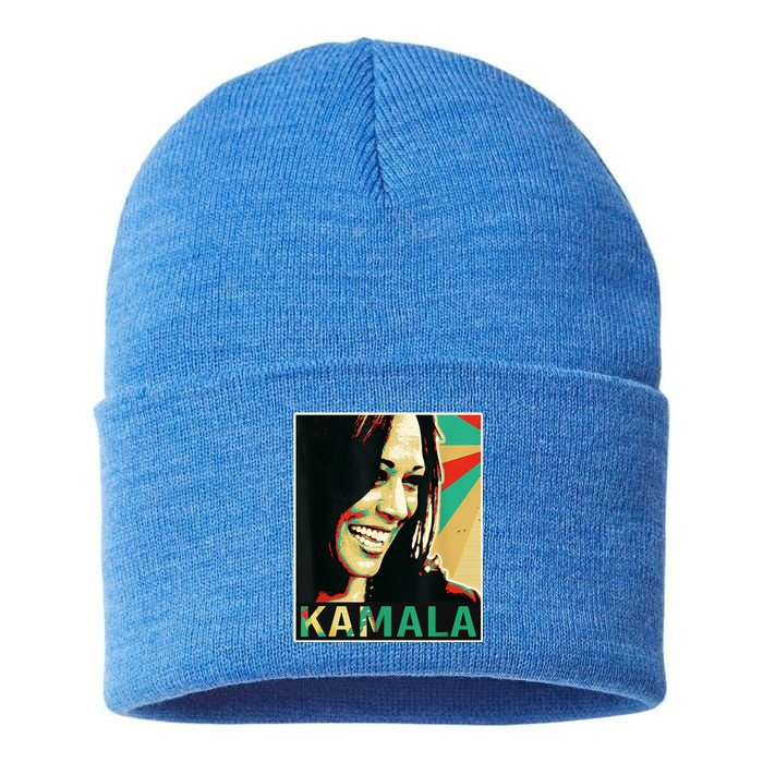 Kamala Harris Retro Portrait Sustainable Knit Beanie