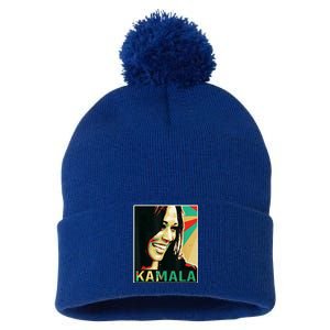 Kamala Harris Retro Portrait Pom Pom 12in Knit Beanie