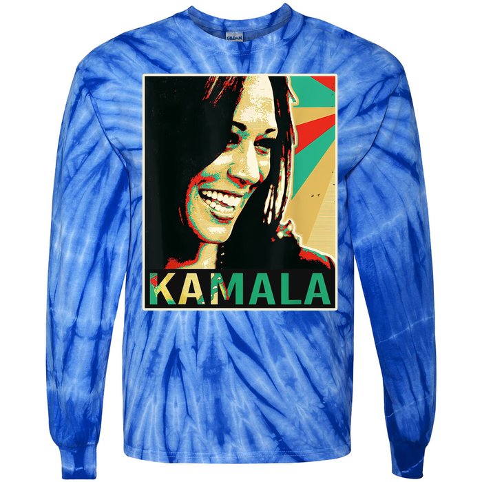 Kamala Harris Retro Portrait Tie-Dye Long Sleeve Shirt