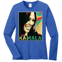 Kamala Harris Retro Portrait Ladies Long Sleeve Shirt