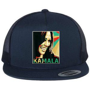 Kamala Harris Retro Portrait Flat Bill Trucker Hat