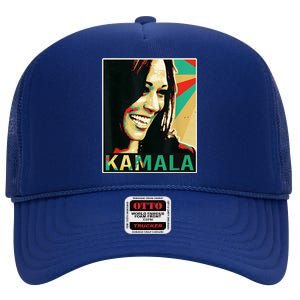 Kamala Harris Retro Portrait High Crown Mesh Back Trucker Hat