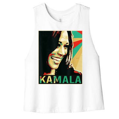 Kamala Harris Retro Portrait Women's Racerback Cropped Tank