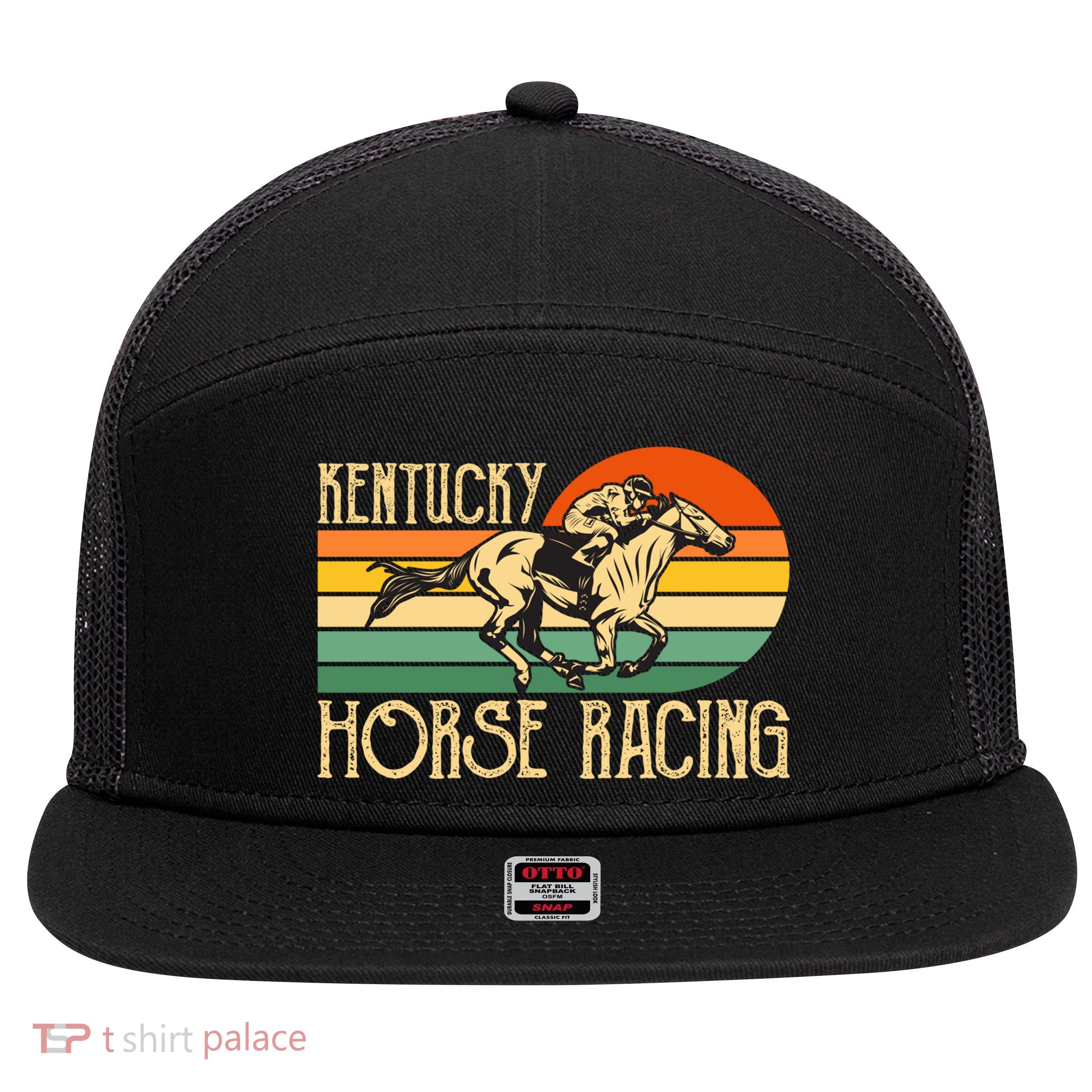 Kentucky Horse Racing Fan Retro Derby Racing Festival Party Gift 7 Panel Mesh Trucker Snapback Hat