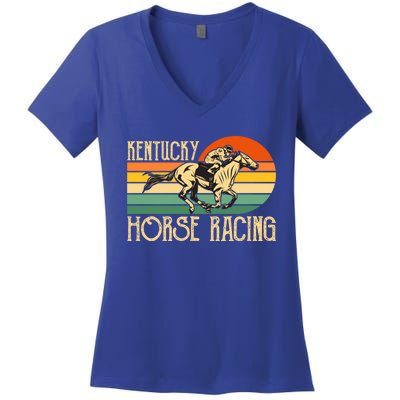 Kentucky Horse Racing Fan Retro Derby Racing Festival Party Gift Women's V-Neck T-Shirt