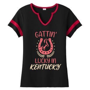 Kentucky Horse Racing Lucky Betting Riding Fun Derby Day Gift Ladies Halftime Notch Neck Tee