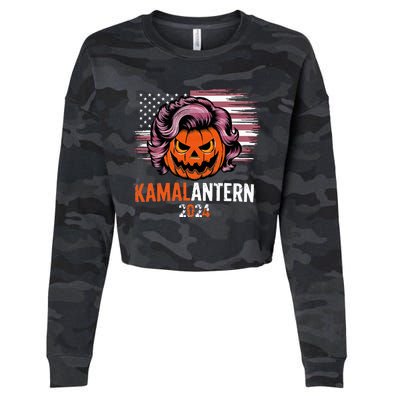 Kamala Harris Retro Halloween Jack O Lantern Flag 2024 Cropped Pullover Crew