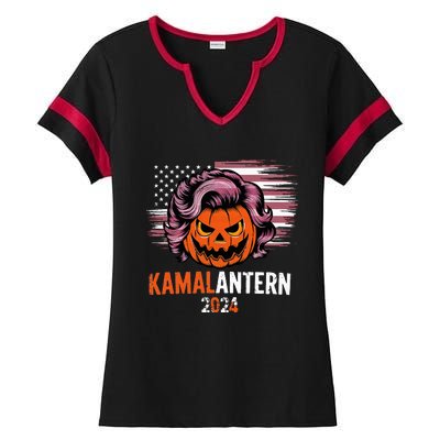 Kamala Harris Retro Halloween Jack O Lantern Flag 2024 Ladies Halftime Notch Neck Tee