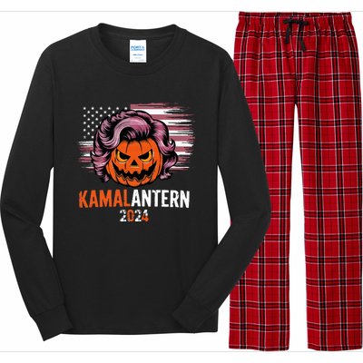 Kamala Harris Retro Halloween Jack O Lantern Flag 2024 Long Sleeve Pajama Set