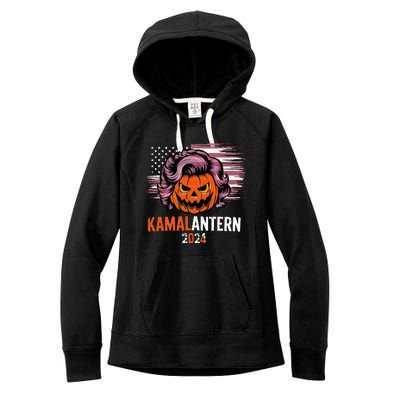 Kamala Harris Retro Halloween Jack O Lantern Flag 2024 Women's Fleece Hoodie