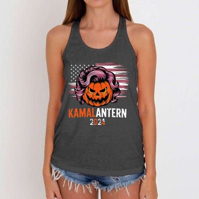 Kamala Harris Retro Halloween Jack O Lantern Flag 2024 Women's Knotted Racerback Tank