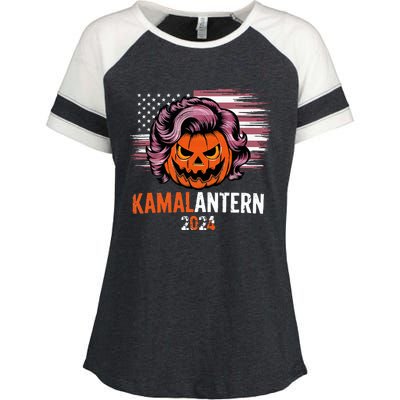 Kamala Harris Retro Halloween Jack O Lantern Flag 2024 Enza Ladies Jersey Colorblock Tee