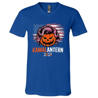 Kamala Harris Retro Halloween Jack O Lantern Flag 2024 V-Neck T-Shirt