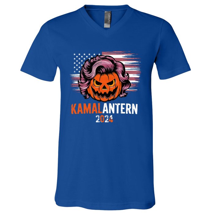 Kamala Harris Retro Halloween Jack O Lantern Flag 2024 V-Neck T-Shirt