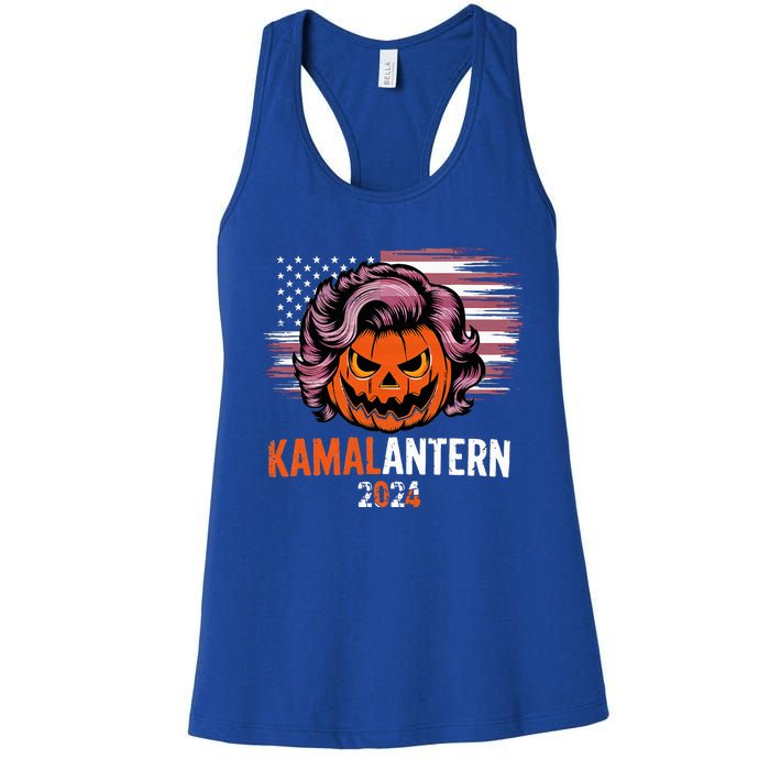 Kamala Harris Retro Halloween Jack O Lantern Flag 2024 Women's Racerback Tank