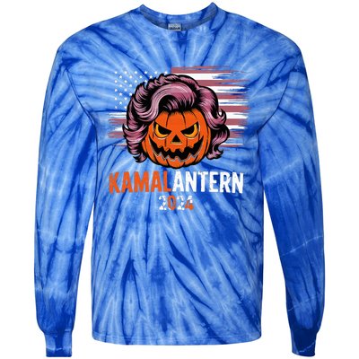 Kamala Harris Retro Halloween Jack O Lantern Flag 2024 Tie-Dye Long Sleeve Shirt