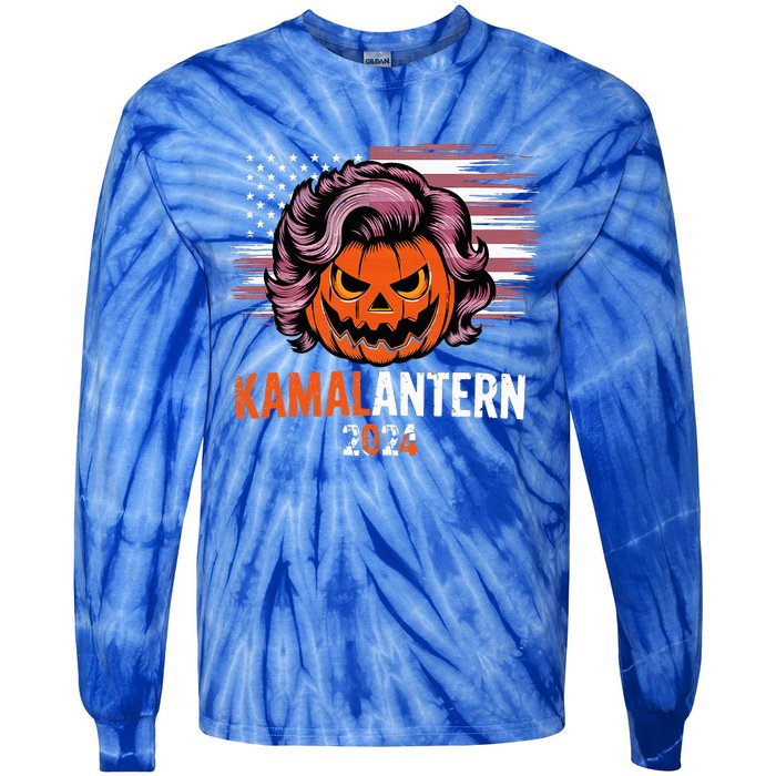 Kamala Harris Retro Halloween Jack O Lantern Flag 2024 Tie-Dye Long Sleeve Shirt