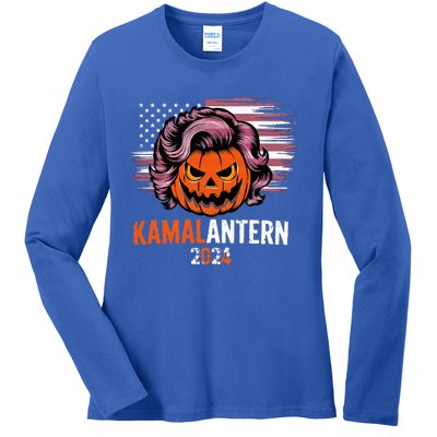 Kamala Harris Retro Halloween Jack O Lantern Flag 2024 Ladies Long Sleeve Shirt