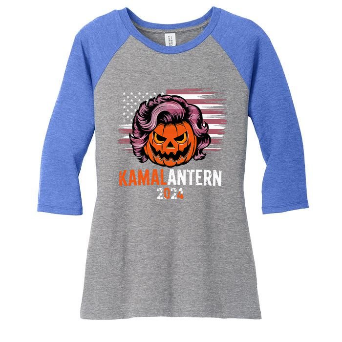 Kamala Harris Retro Halloween Jack O Lantern Flag 2024 Women's Tri-Blend 3/4-Sleeve Raglan Shirt