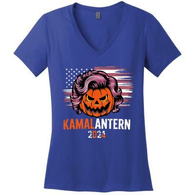 Kamala Harris Retro Halloween Jack O Lantern Flag 2024 Women's V-Neck T-Shirt