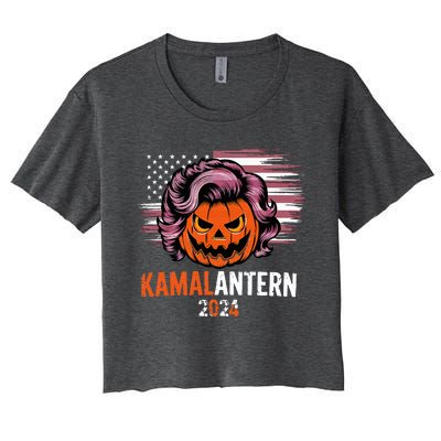 Kamala Harris Retro Halloween Jack O Lantern Flag 2024 Women's Crop Top Tee