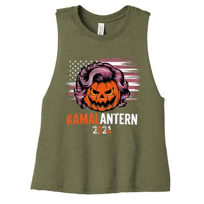 Kamala Harris Retro Halloween Jack O Lantern Flag 2024 Women's Racerback Cropped Tank