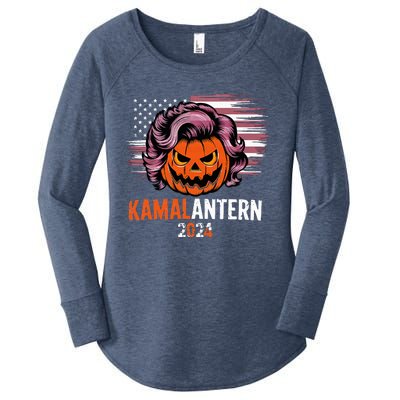 Kamala Harris Retro Halloween Jack O Lantern Flag 2024 Women's Perfect Tri Tunic Long Sleeve Shirt