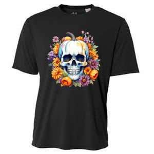 Kawaii Halloween Skull With Pumpkin And Flowers Cooling Performance Crew T-Shirt