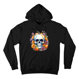 Kawaii Halloween Skull With Pumpkin And Flowers Hoodie