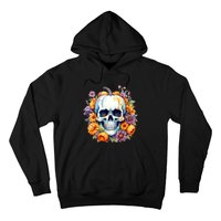 Kawaii Halloween Skull With Pumpkin And Flowers Hoodie