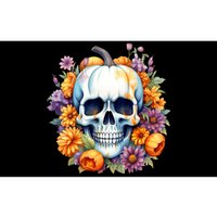 Kawaii Halloween Skull With Pumpkin And Flowers Bumper Sticker