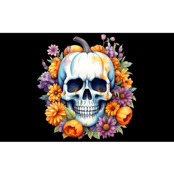 Kawaii Halloween Skull With Pumpkin And Flowers Bumper Sticker