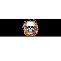 Kawaii Halloween Skull With Pumpkin And Flowers Bumper Sticker